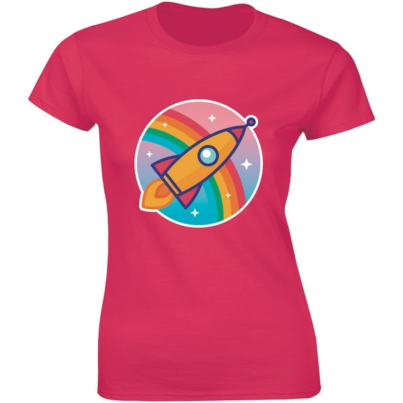 Rainbow Launch 2019 Space Cartoon Rocket Distressed Vintage Women's Gift T-Shirt