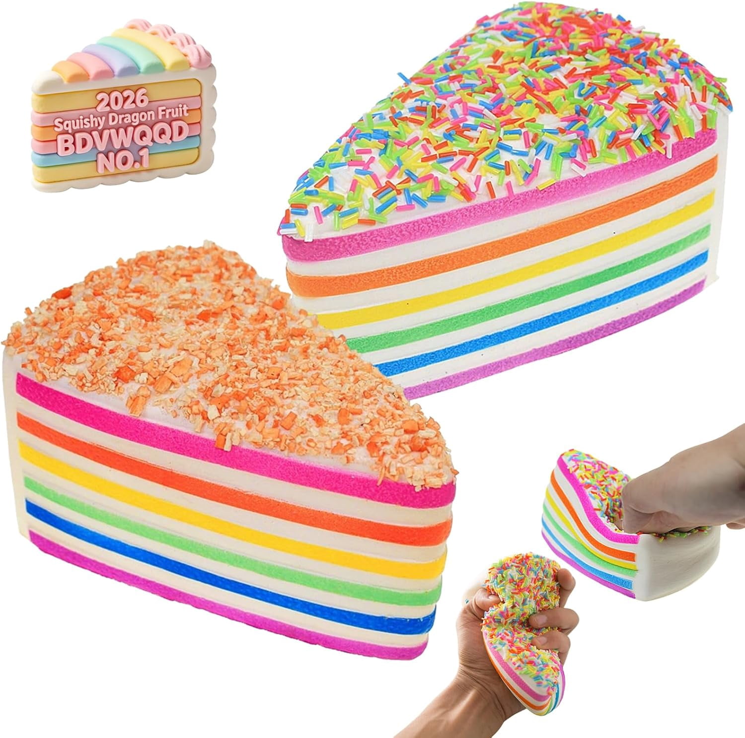 Rainbow Layer Cake Squishies, Birthday Cakes Squishy Slow Rise Toys Jumbo Fidget Squeeze, Soft Five Below Cute Food Sensory Decompression for Anxiety Stress Relief Desk Decor (2PCS A+B)
