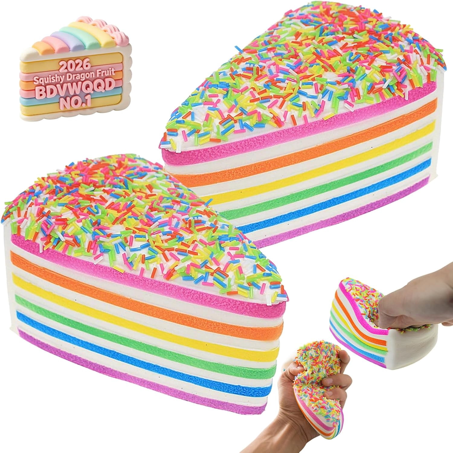 Rainbow Layer Cake Squishies, Birthday Cakes Squishy Slow Rise Toys Jumbo Fidget Squeeze, Soft Five Below Cute Food Sensory Decompression for Anxiety Stress Relief Desk Decor (A-2PCS)