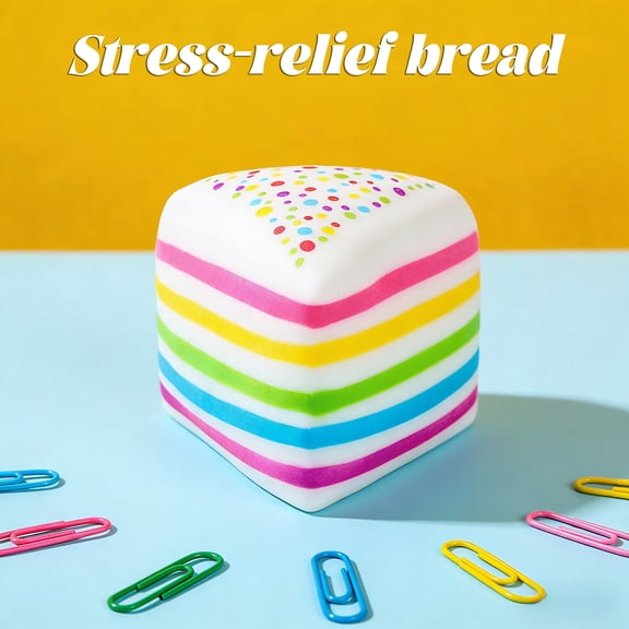 Rainbow Layer Cake Squishy, Stress-Relief Bread, PU Foam Stress Relief, Colorful Dessert Fidget Fun