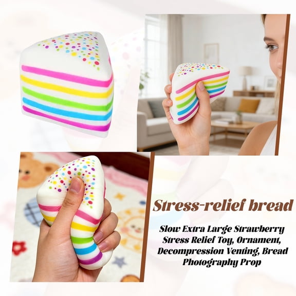 Rainbow Layer Cake Squishy Stress Relief Toy, Soft Rubber Material, Portable Fidget Toy for Kids & Adults, Sensory Play & Desk Decor