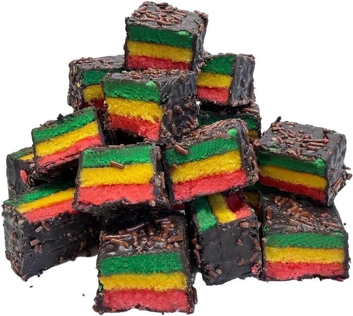 Rainbow Layer Gourmet Cookies – Authentic Almond Rainbow Cookies with Fruit Filling – Classic Italian Сakebites– Colorful Italian Desserts, Holiday Chocolate cake- Christmas, Birthday-16oz