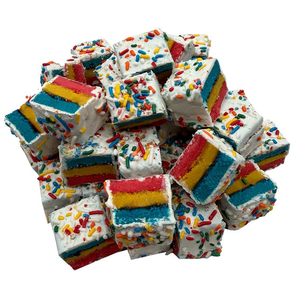 Rainbow Layer Gourmet Cookies Party, Birthday Gourmet Cookies, Soft Vanilla Sponge Cake Bites with Fruit Filling, Holiday Cake- Christmas, Birthday, Valentine's Day, Thanksgiving, Easter, 16oz