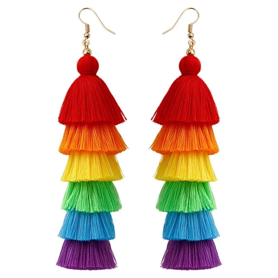 Rainbow Layered Tassel LGBT Dangle Earrings Colorful Gay Lesbian Pride Earrings for Women