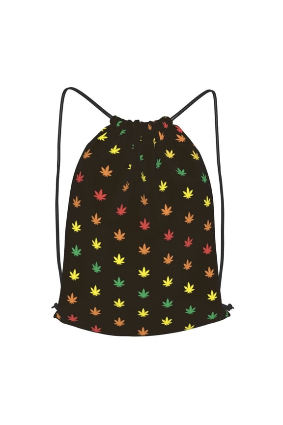 Rainbow Leaf Drawstring Backpack Gym String Bag Sports Sackpack Cinch Sack, Large
