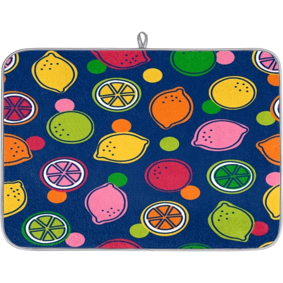 Rainbow Lemon Dish Drying Mat for Kitchen Counter Absorbent Fast Dry Dish Draining Mat Washable Kitchen Drying Mats for Dishes Small Counter Dishes Pad(16*18In)