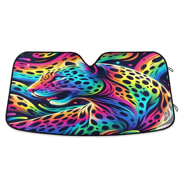Rainbow Leopard Car Windshield Sun Shade Foldable Car Front Window Visor Heat and UV Protection 53x23.5