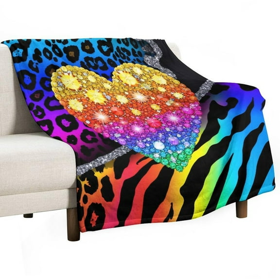 Rainbow Leopard Heart Pattern Blanket Soft Cozy Flannel Blanket for man women