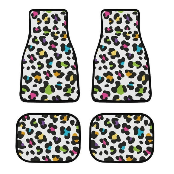 Rainbow Leopard Print Car Foot Mat Set of 4, Floor Mats for Cars Anime Car Floor Mats 4 Pieces Set Floor Liner Car Accessories Automotive Decoration