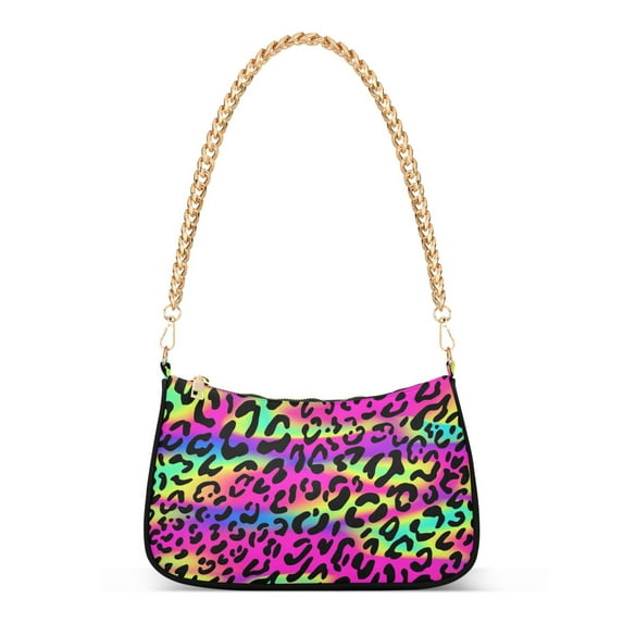 Rainbow Leopard Print Cheetah Neo Womens Chain Shoulder Bag Tote Handbag Clutch Hobo Purse with Zipper for Travel Casual