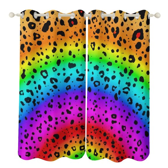 Rainbow Leopard Print Pattern 2 Panels 3D Printing Pattern Curtain for Bedroom Living Room Kitchen Window Decoration Home