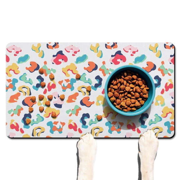Rainbow Leopard Print Pet Mat - Colorful Cheetah Texture Feeding Placemat - Waterproof & Stain-Resistant - Soft on Pet Paws