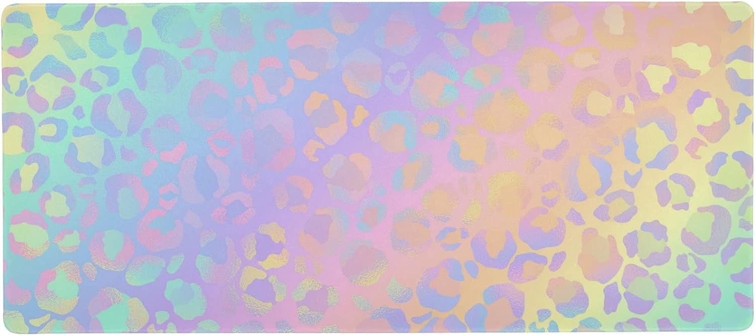 Rainbow Leopard Print Rose Gold Cheetah Large Gaming Mouse Pad Big Mousepad Mice Keyboard Mat with Non-Slip Rubber Base for Computer Laptop Home & Office, 35.4 X 15.7 inch