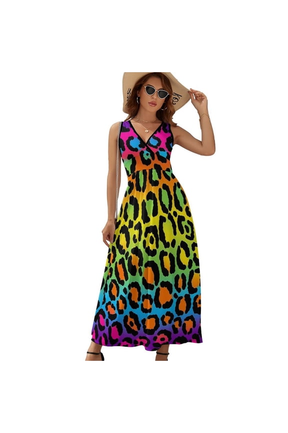 Rainbow Leopard Print Sleeveless Dress Summer Women Clothes Dress for Pregnant Women Dresses