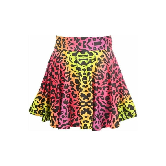 Rainbow Leopard Print Stretch Lycra Skirt