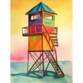 thumbnail image 1 of Rainbow Lifeguard Tower Folk Art Watercolour Painting Extra Large XL Wall Art Poster Print, 1 of 3