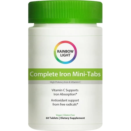 Complete Iron Supplement with Vitamin C and Ginger | 60 Vegan Mini-Tablets | by Rainbow Light