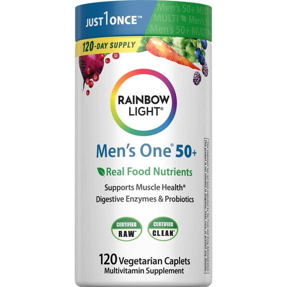 Mens Multivitamin One for 50 Plus | 120 Caplets | with Vitamins C, D, and Zinc | by Rainbow Light