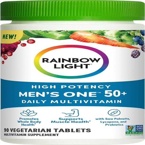Rainbow Light Men's One 50+ Multivitamin Tablets with Saw Palmetto, 90