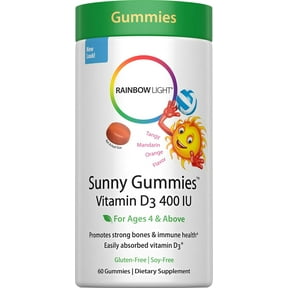Sunny Gummies Vitamin D3 400 IU | Tangy Tangerine Flavor | 60 Gummy Drops | by Rainbow Light