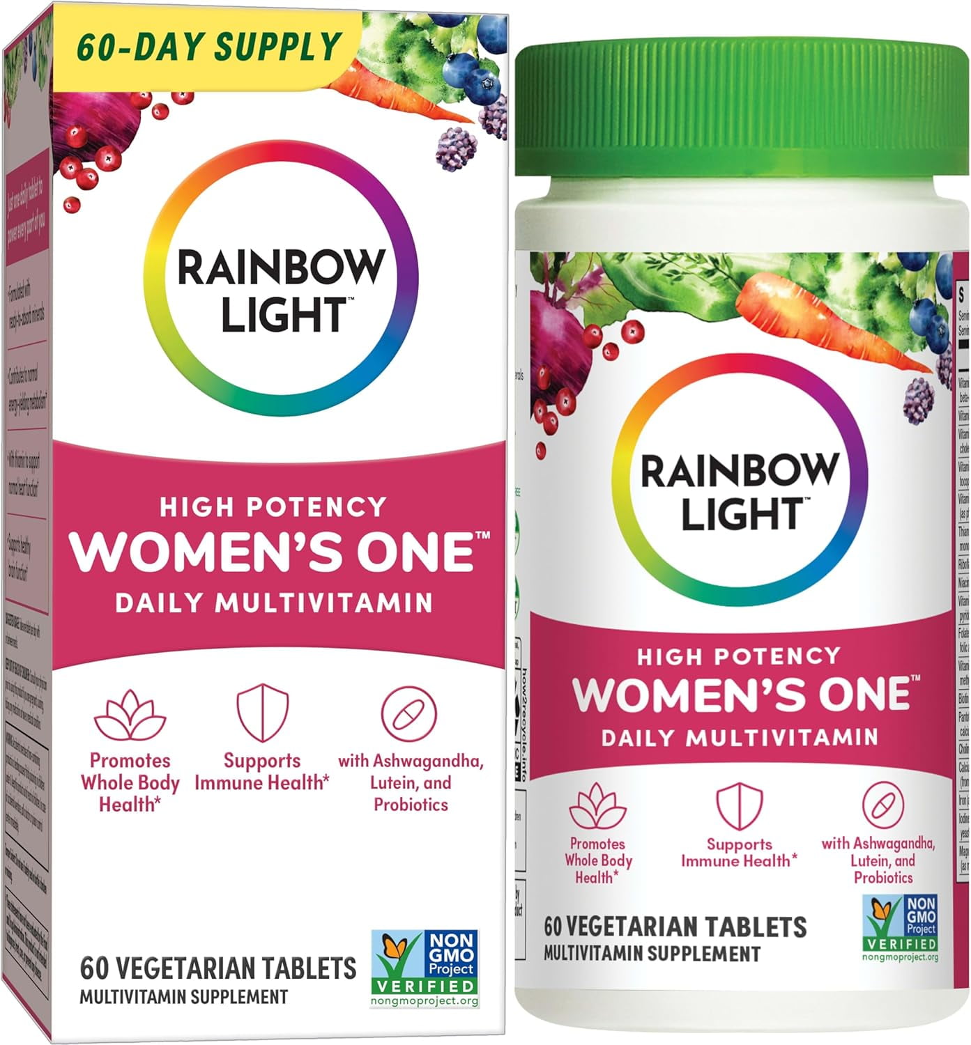 Rainbow Light Womens One High Potency Daily Multivitamin, Promotes Whole Body Health, Supports Immune Health, Vegetarian, Non-GMO Project Verified,  60 Tablets*