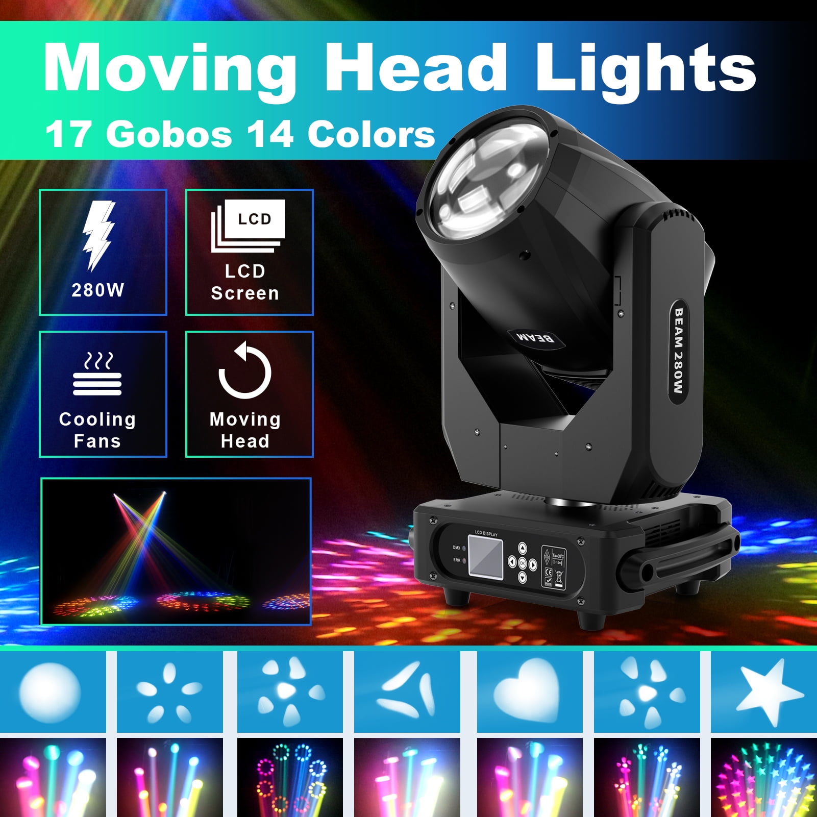 Rainbow Lighting Effects Beams and Gobos Ktv Moving Head Lights Disco