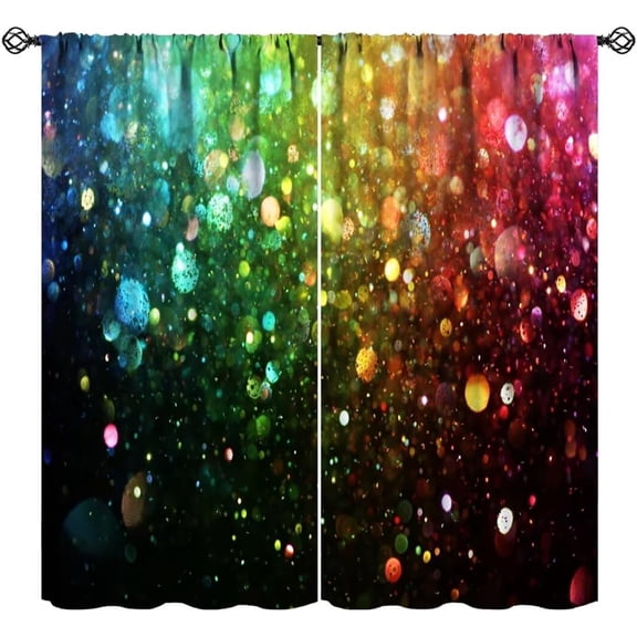 Rainbow Lights Curtains, Fantasy Colorful Rainbow Polka Dots Printed Window Treatments for Bedroom Living Room, 42" W X 54" L