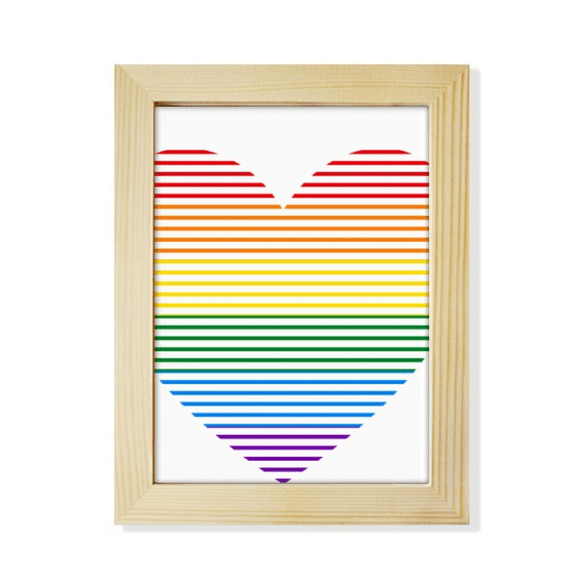 Rainbow Lined Heart LGBT Desktop Adorn Photo Frame Display Art Painting Wooden