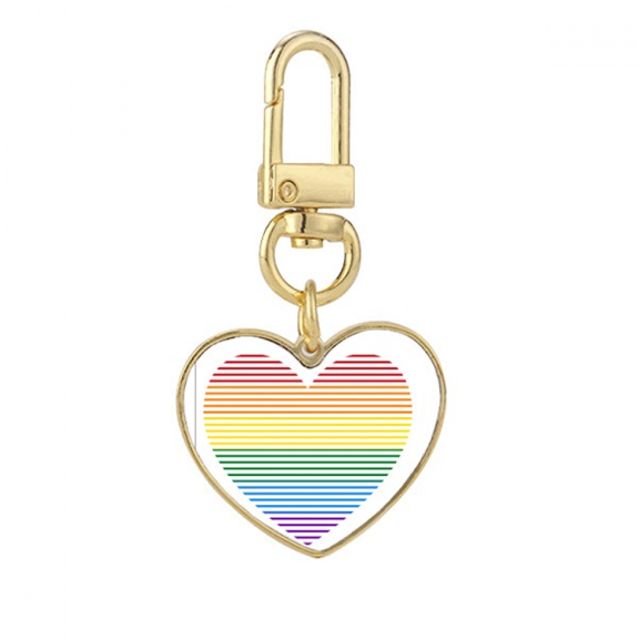 Rainbow Lined Heart LGBT Gold Heart Keychain Metal Keyring Holder