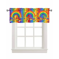 Rainbow Linen Curtain Valance for Bedroom/Bathroom/Kitchen/Office/Living/Dining Room Window,Modern Geometric Ombre Stripes Aesthetics Pocket Topper Drapes Decorative Cafe Drapery Panel 42"x12"