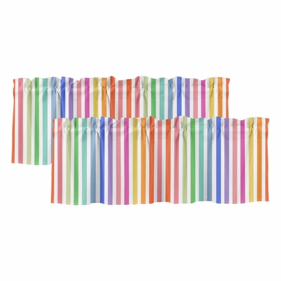 Rainbow Lines 2 Panels Kitchen Valance, Vertical Stripes Abstract Modern Curtains Valances for Small Windows Rod Pocket Window Treatments for Living Room Bedroom 42"W x 18"L