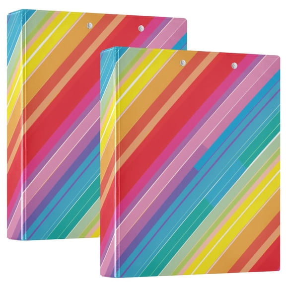 Rainbow Lines 2 Pcs Hardcover 3 Ring Binder 1.5” Round Rings Letter Size Paper Pockets for School Office Supplies