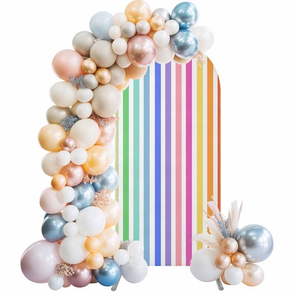 Rainbow Lines Arch Backdrop Cover 4 FT Vertical Stripes Abstract Modern Stretchy Elastic Arch Stand Covers Spandex Arched Background Birthday Wedding Party Decoration (No Stand)