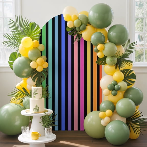 Rainbow Lines Arch Backdrop Cover, 5FT, Vertical Stripes Abstract Modern Black Spandex Arch Covers Double-Sided Backdrop for Wedding Birthday Party Photo Background Decoration