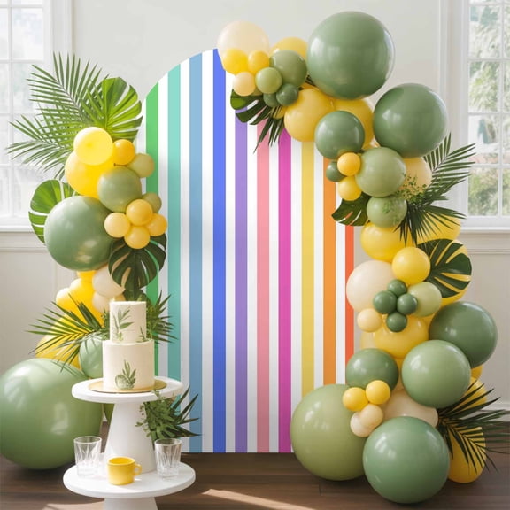 Rainbow Lines Arch Backdrop Cover, 5FT, Vertical Stripes Abstract Modern Spandex Arch Covers Double-Sided Backdrop for Wedding Birthday Party Photo Background Decoration