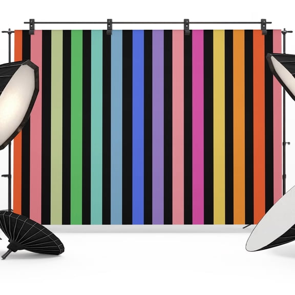 Rainbow Lines Backdrop for Photography, Vertical Stripes Abstract Modern Black Photo Backdrop Portrait Background Party Banner Photo Backgrounds for Studio Booth Props, 7x5ft