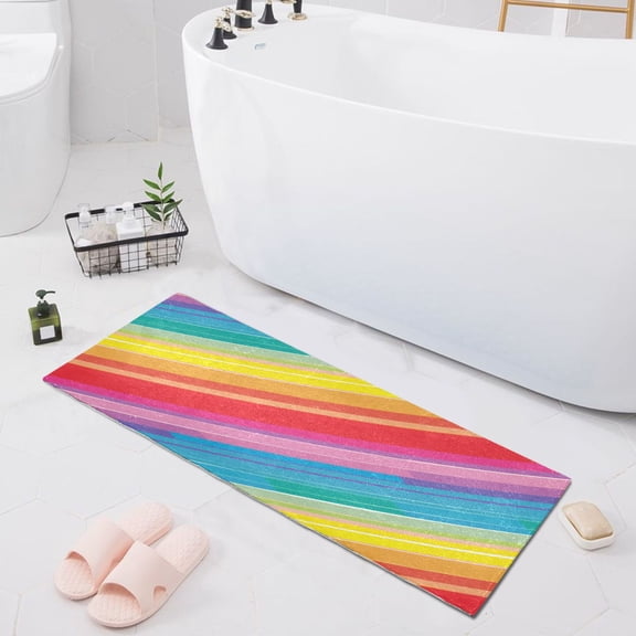 Rainbow Lines Bath Mat 39x20 Non-Slip Bathroom Rugs Absorbent Soft Plush Quick Dry for Tub Shower Kitchen Home Decor