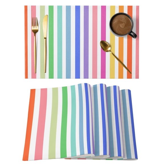 Rainbow Lines Cotton Linen Placemats Set of 1, Vertical Stripes Abstract Modern Washable Table Place Mats Heat Insulating Placemat for Dining Room Kitchen Daily Use 13 x 19 Inch