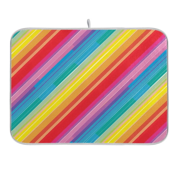 Rainbow Lines Dish Drying Mat 16x18 Absorbent Microfiber Draining Rack Pad for Kitchen Counter Sink