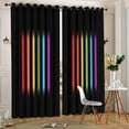 thumbnail image 1 of Rainbow Lines Grommet Thermal Insulated Window Curtain, Black Background Bedroom Blackout Curtains Soft Polyester Window Curtain For Nursery Elegant Home Decoration 42"W x 84"L (Pack of 2), 1 of 6