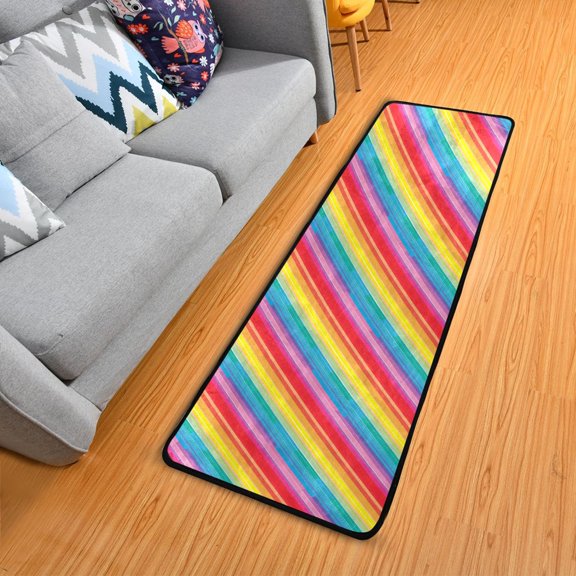Rainbow Lines Hallway Runner Rug 2'X6' Non-Slip Washable Carpet Runner Kitchen Entryway Laundry Bedroom