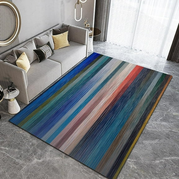Rainbow Lines Stripes Area Rugs, Red Blue And White Modern Hand-Painted Washable Rug, Large Area Rug Water Proof Bright Color Non-Skid Apply To Home Decor Entryway Hallway 4x6ft
