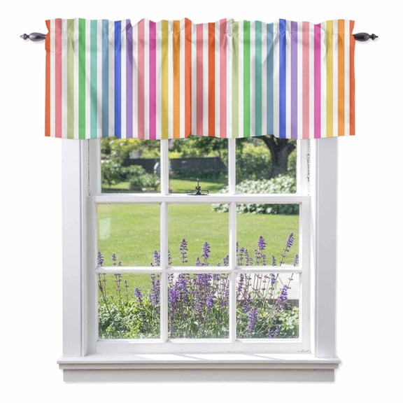 Rainbow Lines Valances for Windows, Vertical Stripes Abstract Modern Rod Pocket Valance Short Window Treatments Curtains for Kitchen Bathroom Bedroom Decor, 42 x 18 Inches