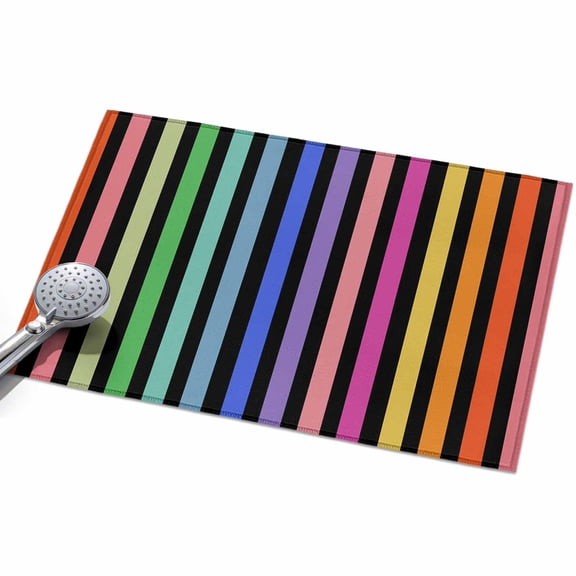Rainbow Lines Washable Area Rug 2 x 3 ft Vertical Stripes Abstract Modern Black, Soft Non Slip Rugs Stain Repellent Indoor Felt Carpet for Living Dining Room Bedroom Home Office