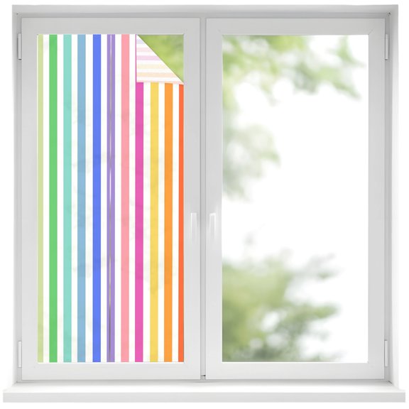 Rainbow Lines Window Privacy Film Vertical Stripes Abstract Modern Decorative Glass Window Film UV Blocking Static Cling Non-Adhesive Sticker Covering for Home Door 17.7 x 39.3 inches
