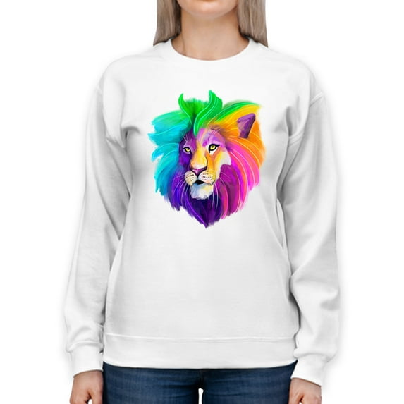 Rainbow Lion Sweatshirt Women -Rose Khan Designs, Female 3X-Large