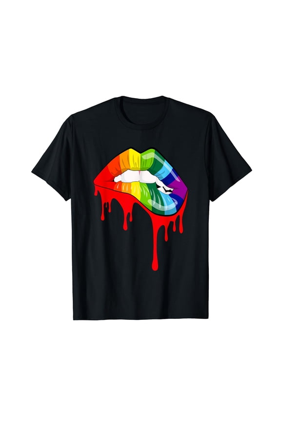 Rainbow Lips Fashion Lip Art Design Print Colorful T-Shirt