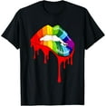 thumbnail image 1 of Rainbow Lips Fashion Lip Art Design Print Colorful T-Shirt, 1 of 3