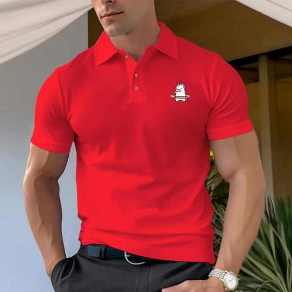 Rainbow Little White Horse Pattern Men's Cotton Polo Shirt