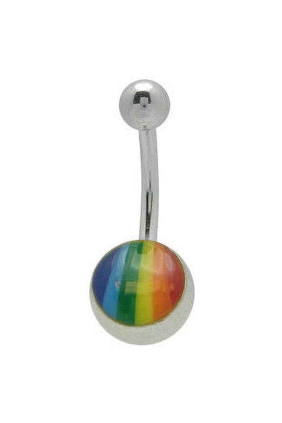 Rainbow Logo Navel Barbell Belly Button Ring 14G Body Jewelry